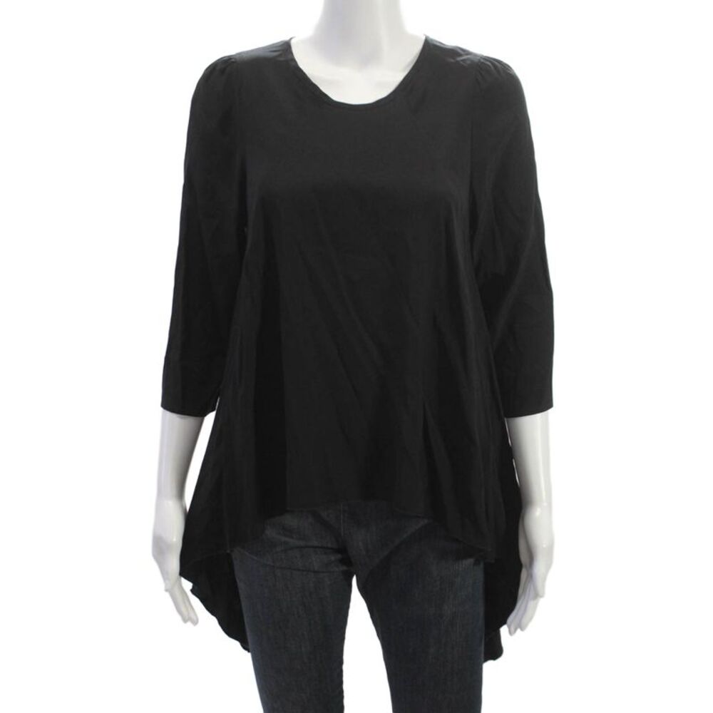 Alisha Levine Womens Silk Tunic Blouse Black 3/4 Sleeve Round Neck Size S
